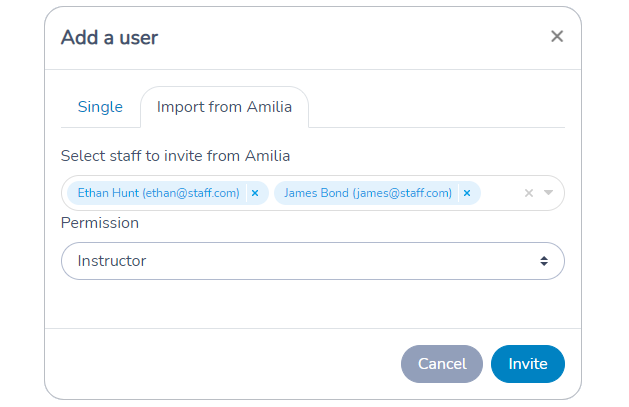 Importing staff from Amilia as users in Activity Messenger