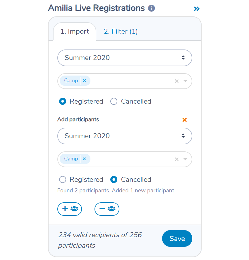 Combine registered participants and cancelled registrations from Amilia using Activity Messenger