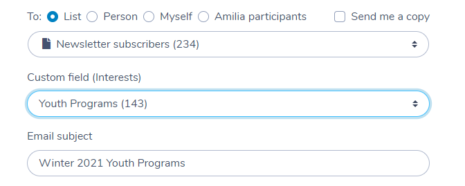 Filtering a list of respondents based on the Custom Field value when creating a new message in Activity Messenger