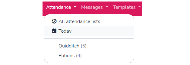 Attendance today menu in Activity Messenger