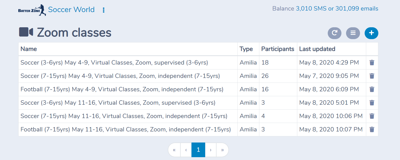 Amilia Activities as Zoom Classes in Activity Messenger