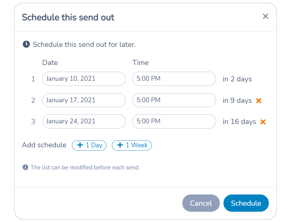 Scheduling a recurring email or SMS using Activity Messenger