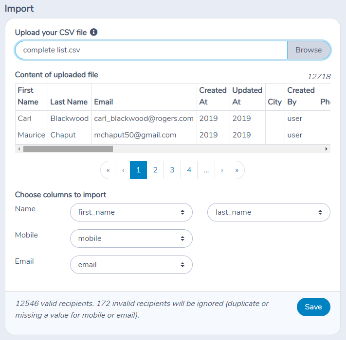 Upload large CSV file in Activity Messenger