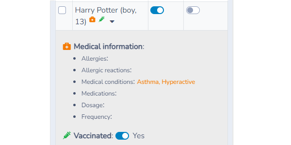 When an instructor takes attendance and has verified vaccination proof, they can simply toggle on the Vaccinated switch.