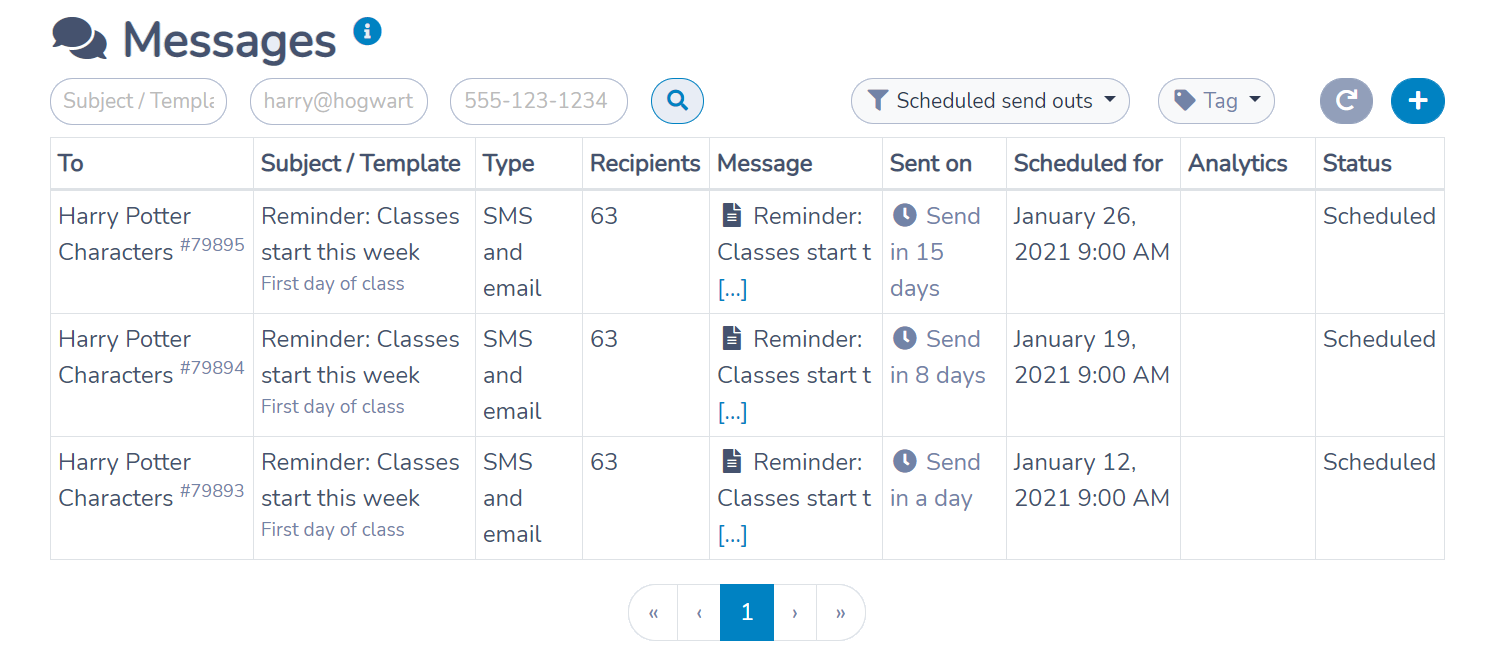 Listing scheduled messages in Activity Messenger