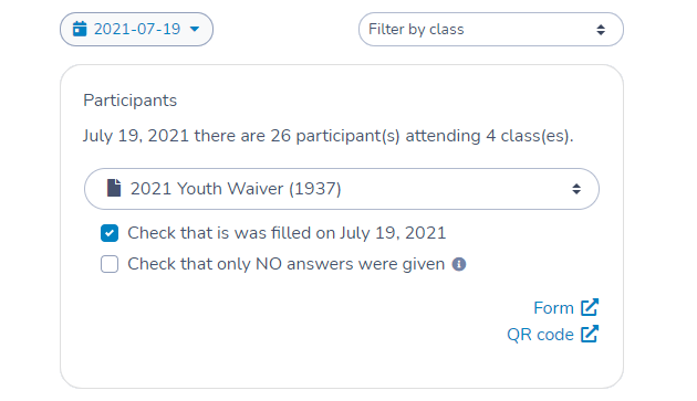 Summary of participants attending your classes or camps today using Activity Messenger