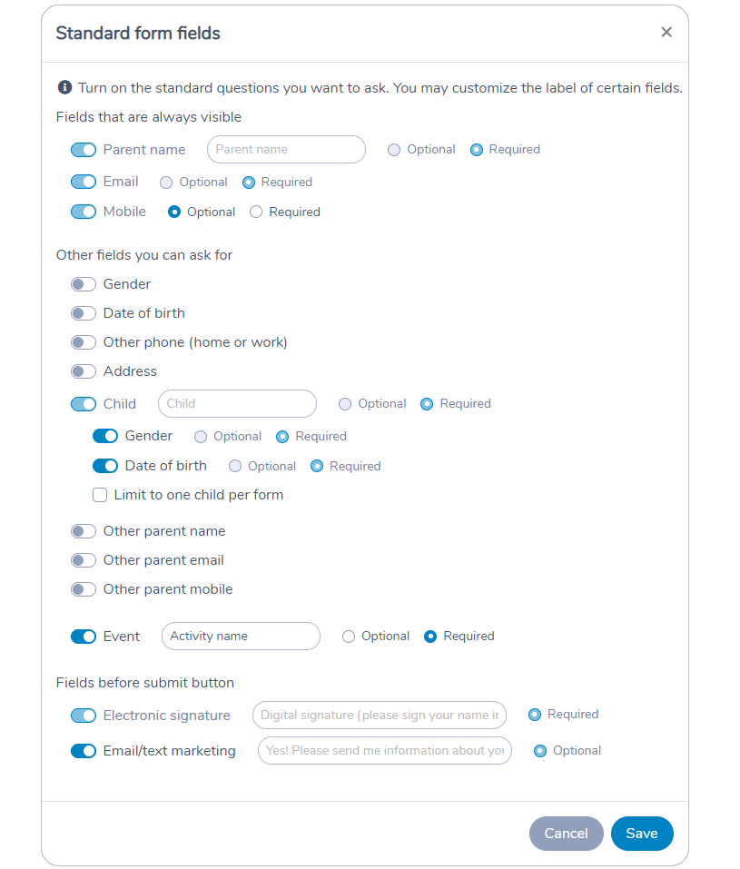 Activity Messenger form standard fields