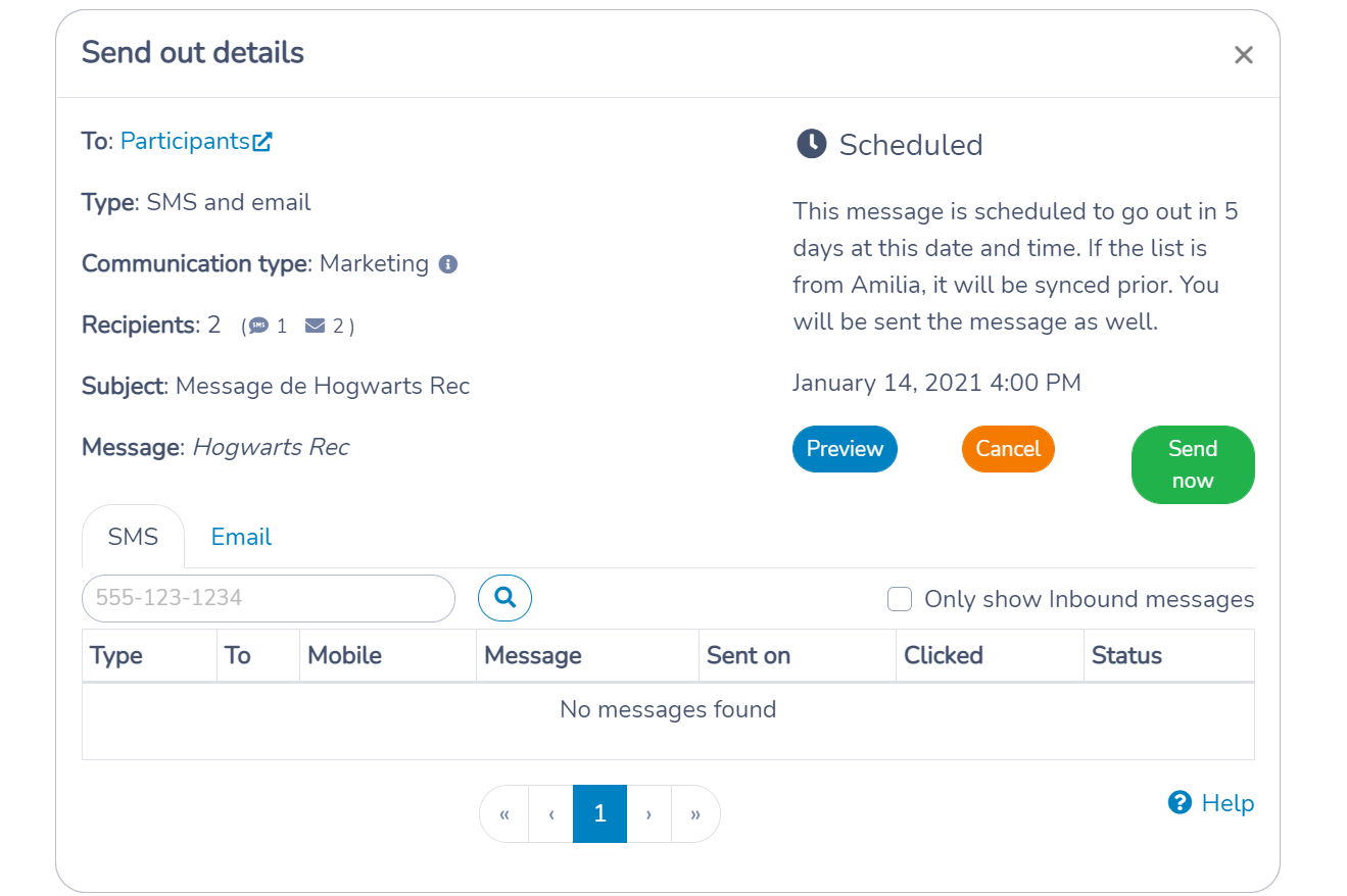 Managing a scheduled message in Activity Messenger