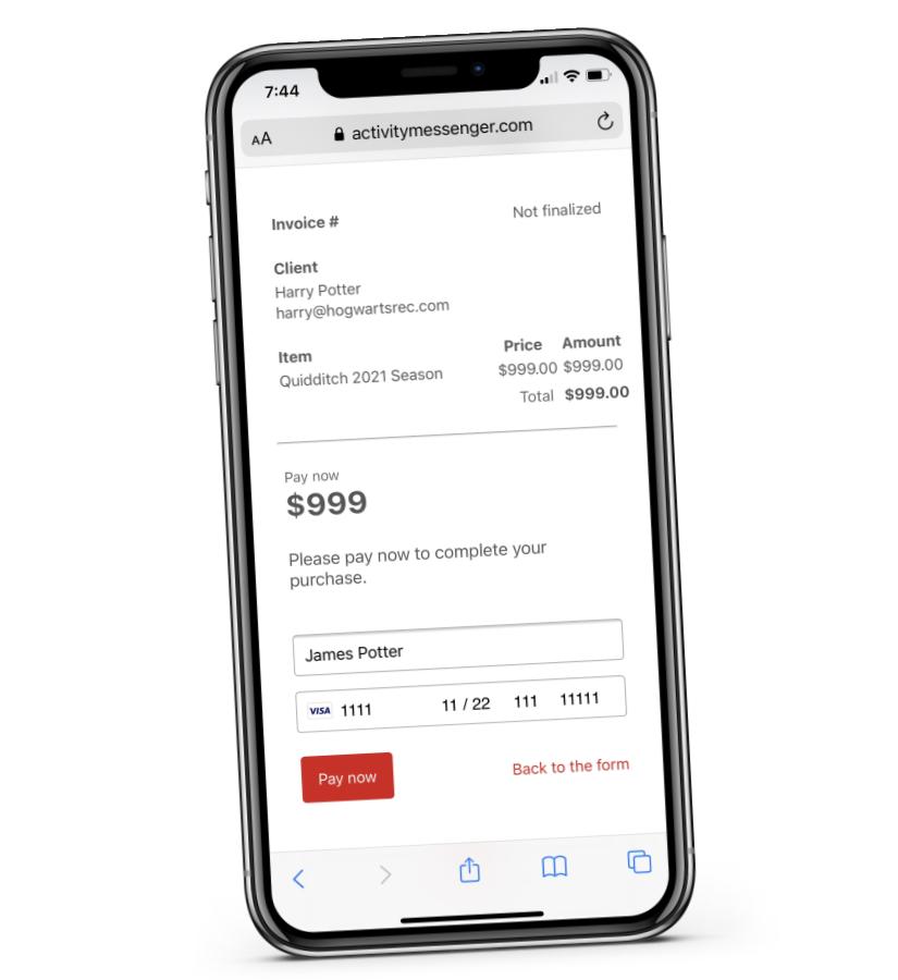 Activity Messenger payment forms are built to work on smartphones