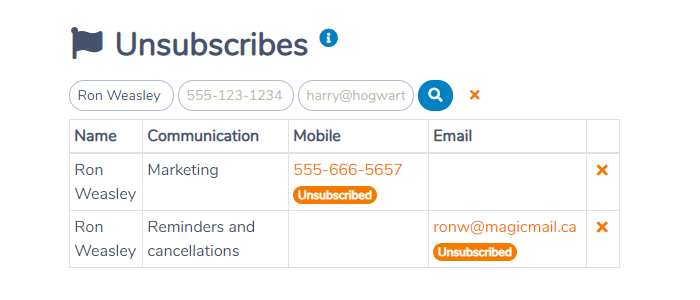 Find a contact on the Unsubscribes list in Activity Messenger